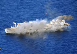 Aerial portside view of the still floating artificial reef Vandenberg