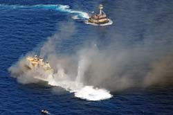 Aerial starboard view of the half sunken Vandenberg in Key West