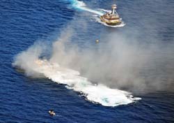 Aerial starboard view of the sinking Vandenberg in the Key West ocean