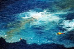 Bubbling ocean water after the sinking of the artificial reef Vandenberg