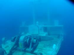 Anchor winch looking toward stern on Vandenberg wreck in Key West