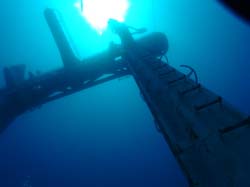 Looking up from the tower on the Vandenberg wreck dive in Key West