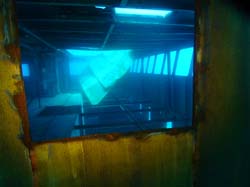 Looking inside the bridge on the Vandenberg wreck diving in Key West