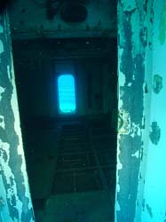 Second level looking through doorway on the Vandenberg wreck in Key West