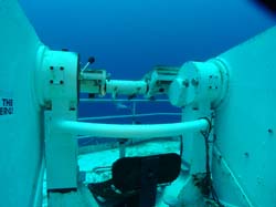 Telescope closeup on the Vandenberg wreck in Key West